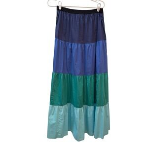 Johnny Was Yadira Blue Teal Colorblock  Maxi Skirt Cotton Blend Sz S L75521-5